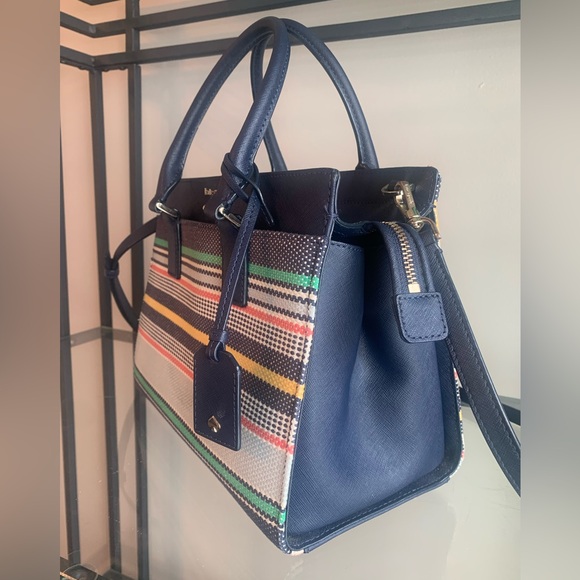Kate Spade Cameron Boardwalk Stripe Medium Satchel Navy Saffiano Leather - Picture 2 of 11